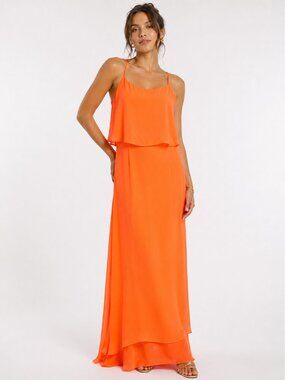 GIANNI BINI Neon Orange Strappy Long Maxi Dress Small